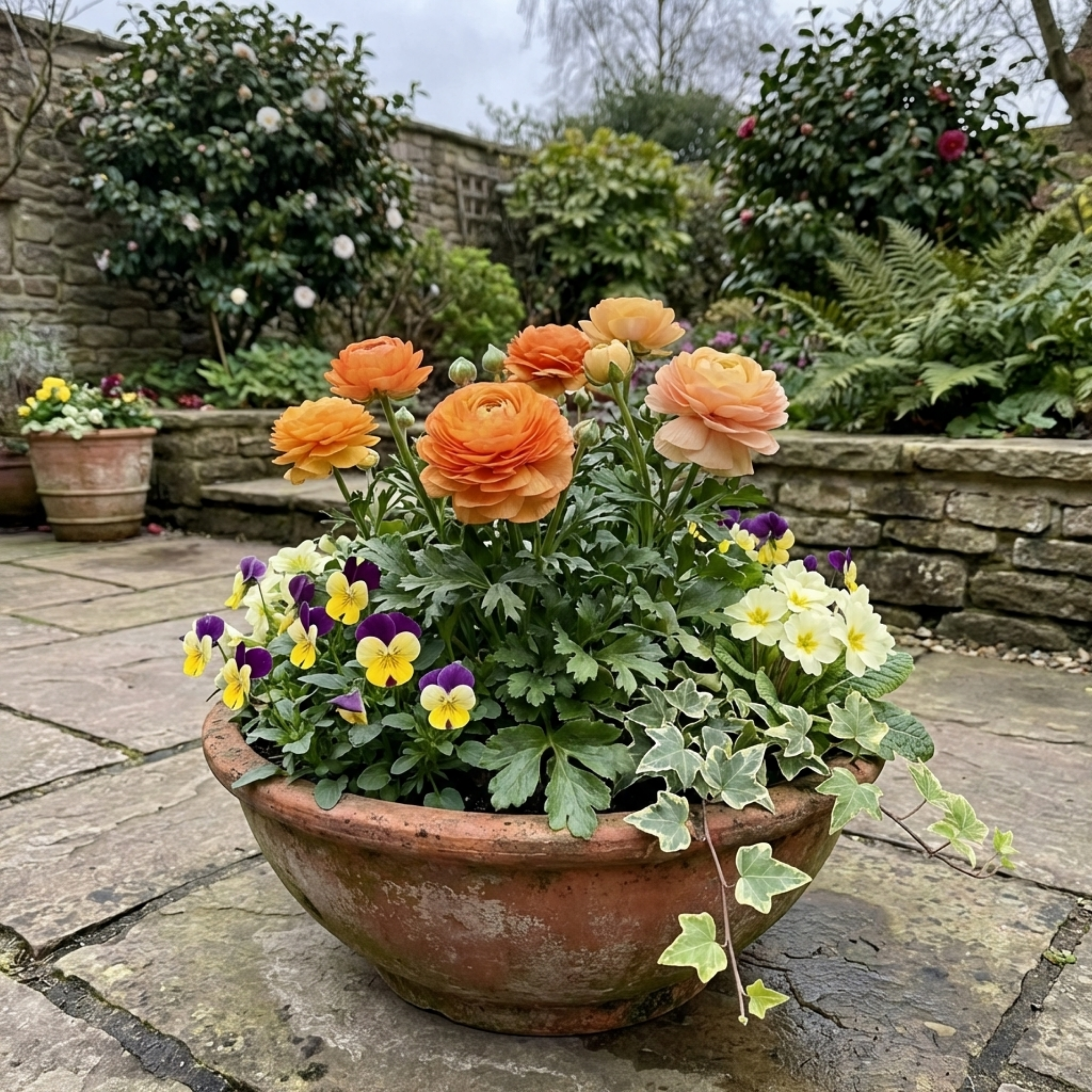 Ranunculus ‘Vortex Orange Apricot’ — Tuberous Perennial, Bee-Friendly, 1L Pot (Set of 3 or 6)