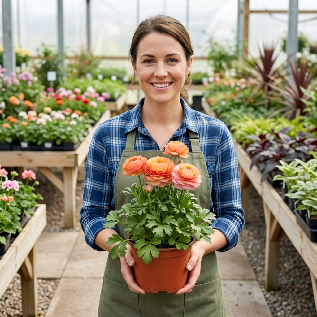 Ranunculus ‘Vortex Orange Pink’ — Tuberous Perennial, Bee-Friendly, 1L Pot (Set of 3 or 6)