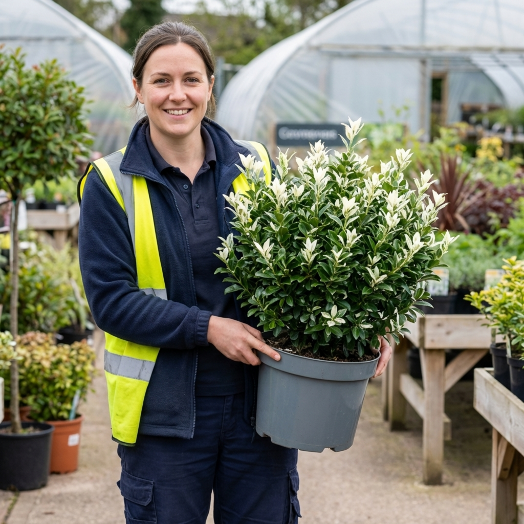 Euonymus ‘Japonicus Paloma Blanca’ — Evergreen Shrub, 7.5L Pot