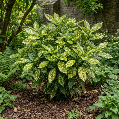 Aucuba ‘Japonica Crotonifolia Spotted Laurel’ — Evergreen Shrub, 2L Pot