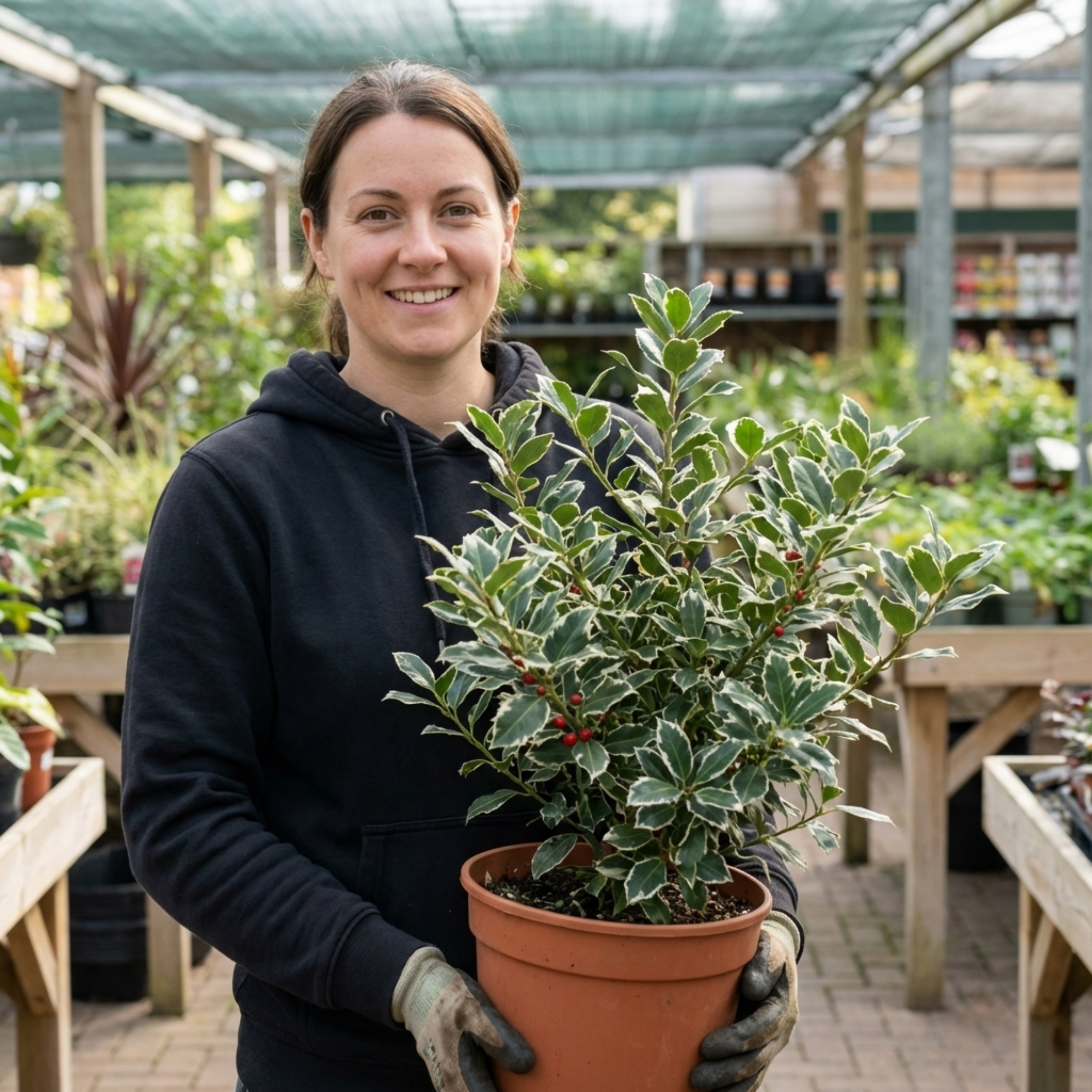 Ilex 'Argentea Marginata' — Silver Variegated Holly, Hardy Evergreen Shrub, 3L Pot