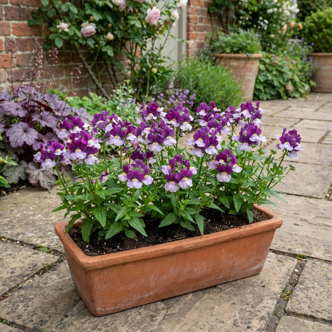 Nemesia ‘Nuvo Purple Bicolour’ — Annual / Short-lived Perennial, Bee-Friendly, 10.5cm Pot (Set of 3 or 6)