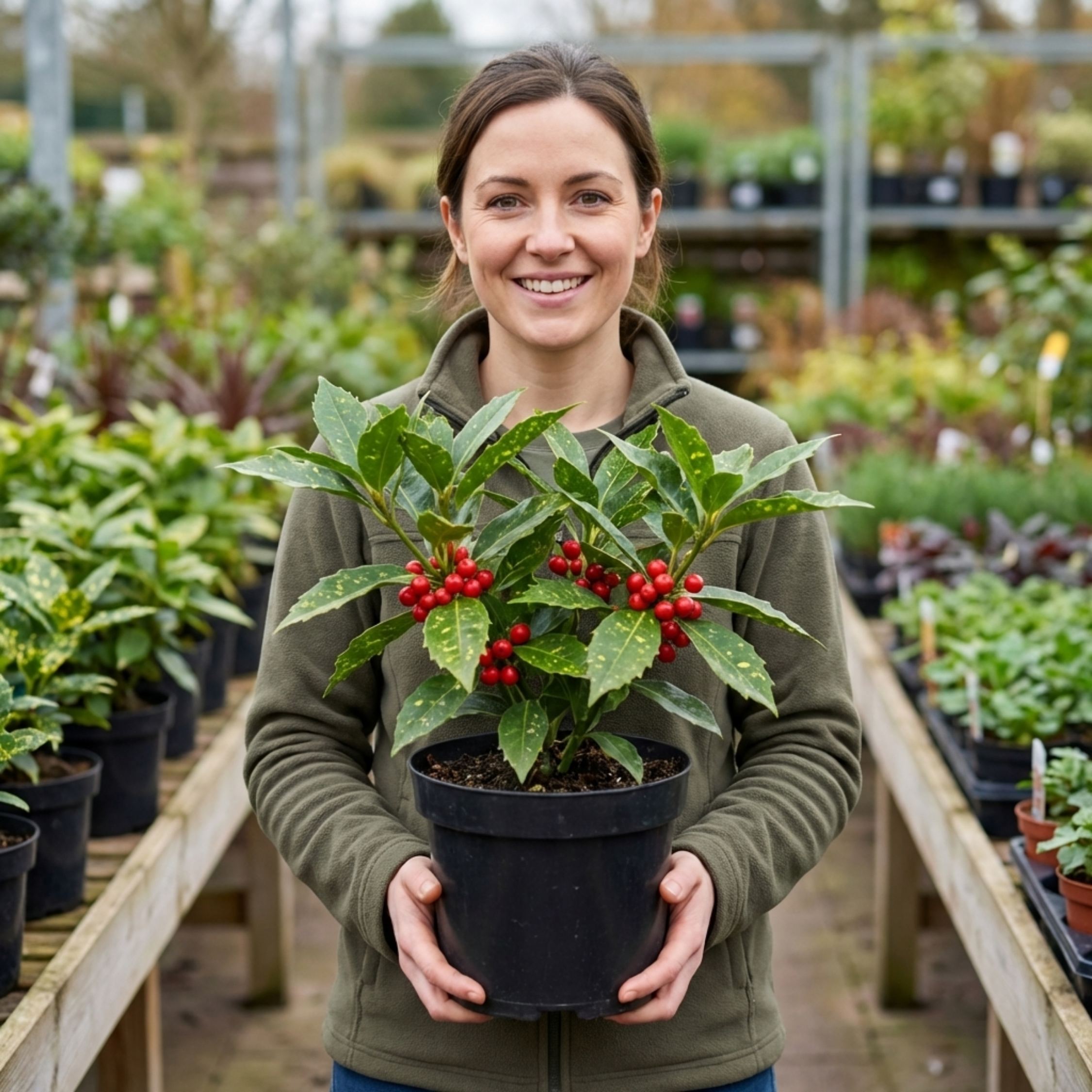 Aucuba ‘Japonica Rozannie’ — Evergreen Shrub, 3L Pot