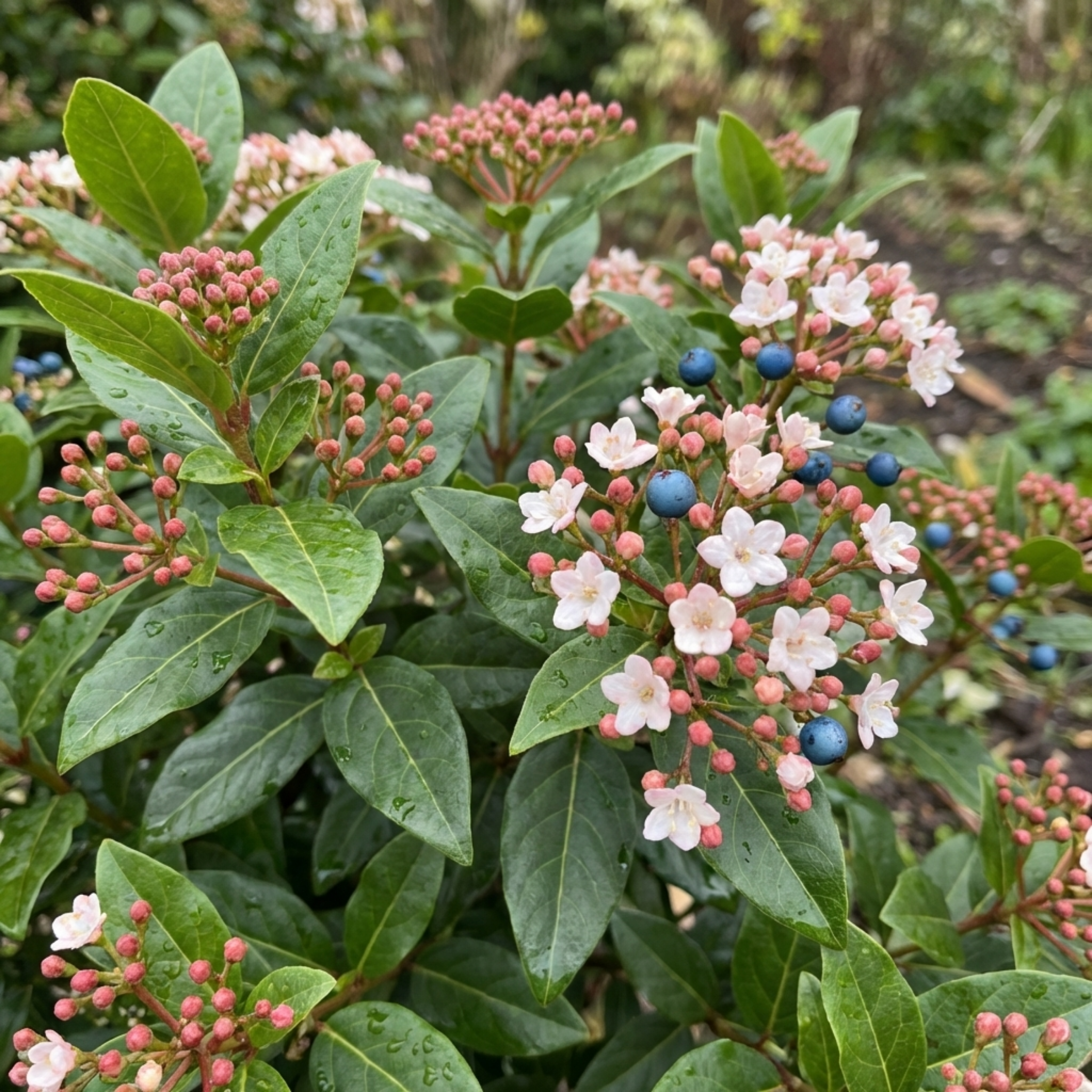 Viburnum ‘Tinus Gwenllian’ — Evergreen Shrub, Bee-Friendly, 11cm Pot (Set of 3 or 6)