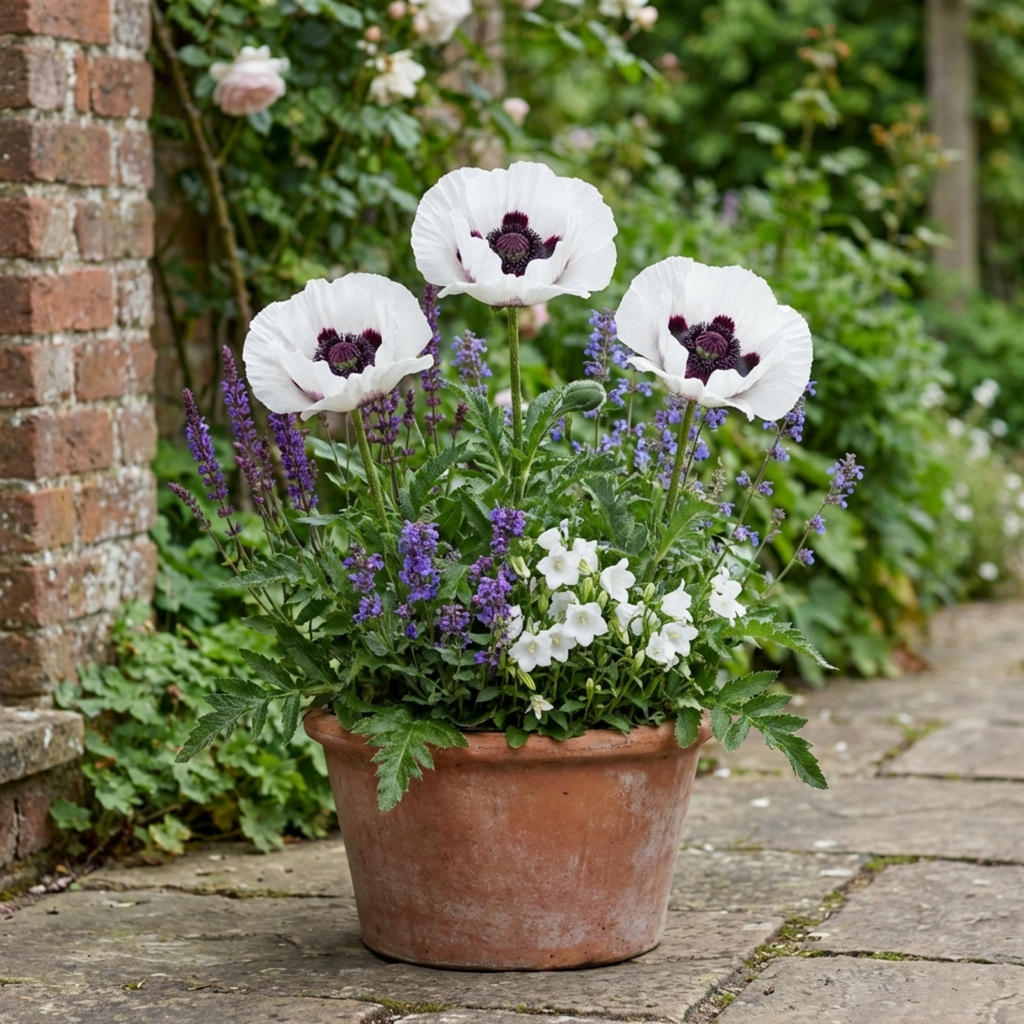 Papaver ‘Orientale Royal Wedding Poppy’ — Hardy Perennial, Bee-Friendly, 1L Pot
